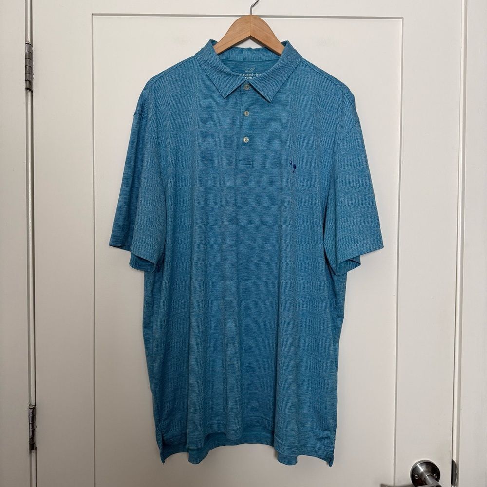 Vineyard Vines Performance Polo Shirt Mens Sz XXL Blue Striped Golf Logo Stretch